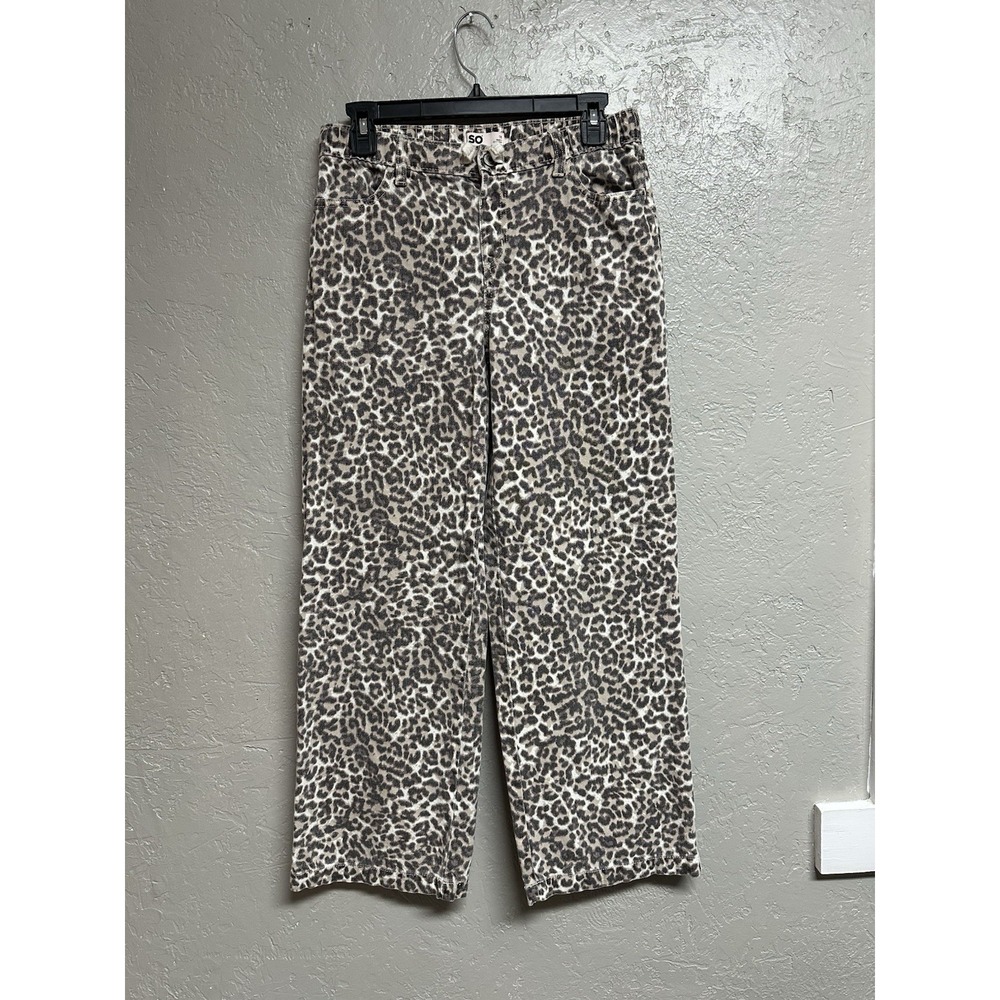 SO Girls Size 16 Leopard Animal Print wide Leg Denim Jeans